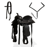 Vidaxl Western Saddle, Bridle and Burglem 13 Real Leather Black