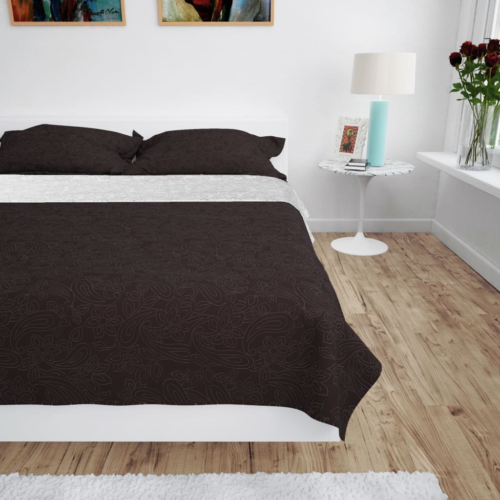 Vidaxl sengetæppe dobbelt -sidet 220x240 cm quilt creme og brun