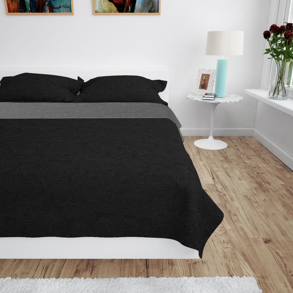 VidaXL Bedspread Double -sided 170x210 cm Quilt Gray and Black