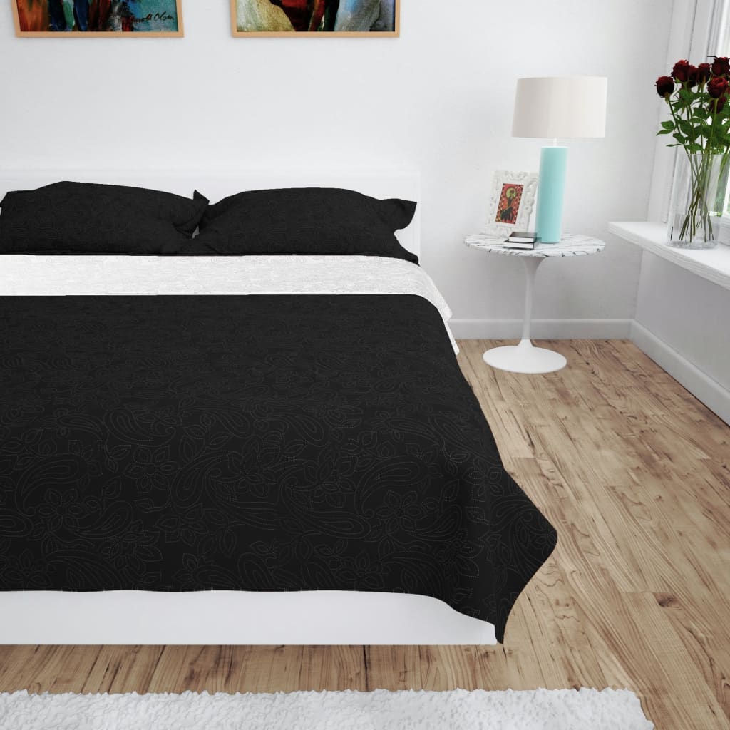 Vidaxl sengetæppe dobbelt -sidet 170x210 cm quilt sort og hvid