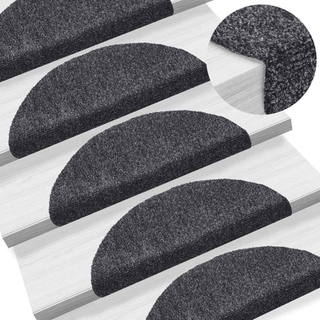 Vidaxl trapmatten zelfklevend 15 stuks 56x17x3 cm donkergrijs halfrond
