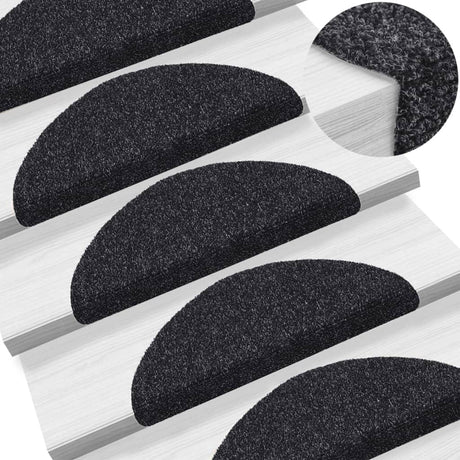 Vidaxl trapmatten zelfklevend 15 stuks 56x17x3 cm zwart halfrond