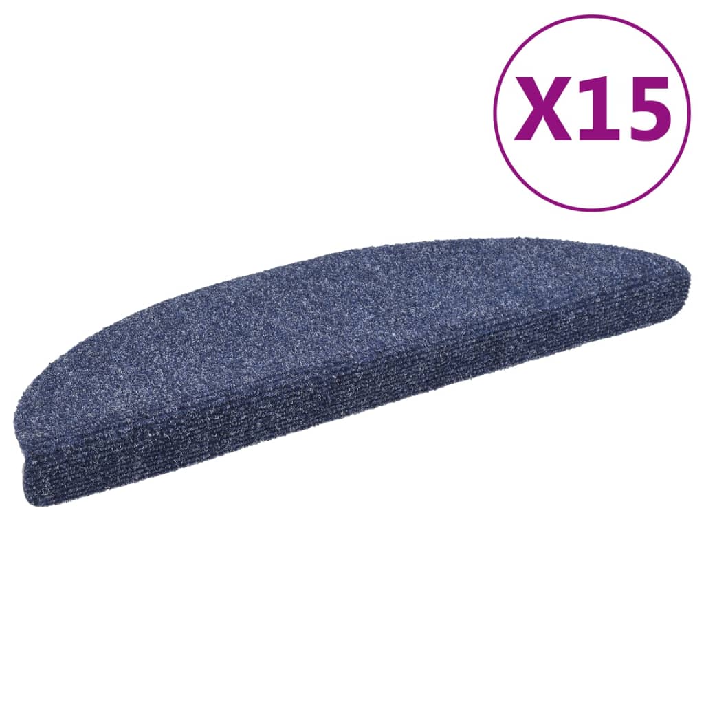 Vidaxl Mat de escalera Autoadhesivo 56x17x3 CM Aguja de fieltro Azul 15 PCS