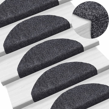Vidaxl trapmatten zelfklevend 15 stuks 65x21x4 cm donkergrijs halfrond groot