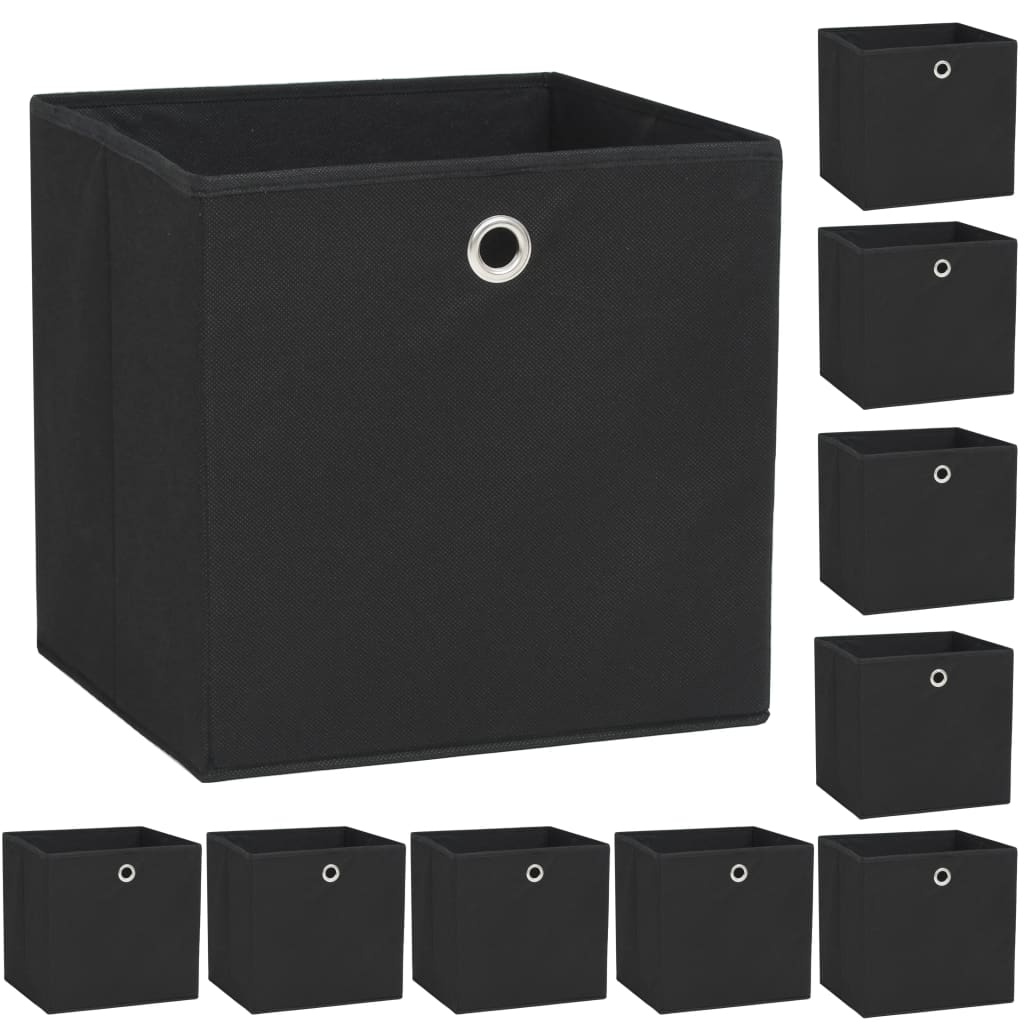 Vidaxl Späicherkëschten 10 PCs 32x32x32 cm Nonwove Stoff schwaarz