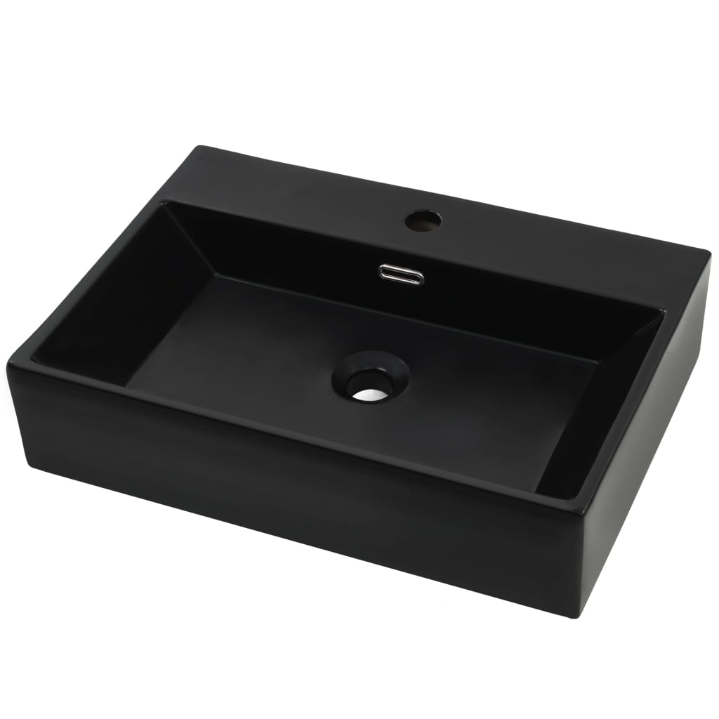 Vidaxl Washbasin z luknjo iz pipe 60,5x42,5x14,5 cm keramična črna