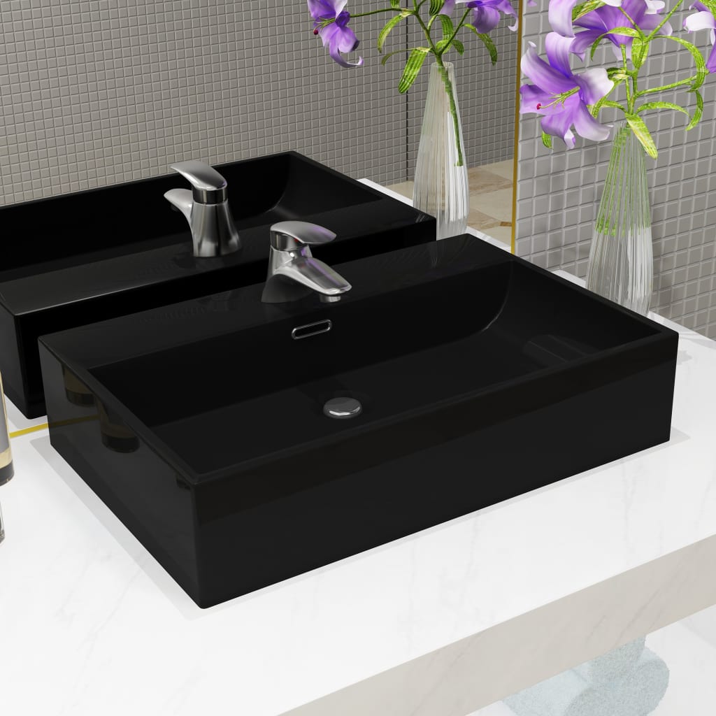 BIDAXL WASHBASIN MED TAP HOLE 60,5X42,5X14,5 cm keramisk svart