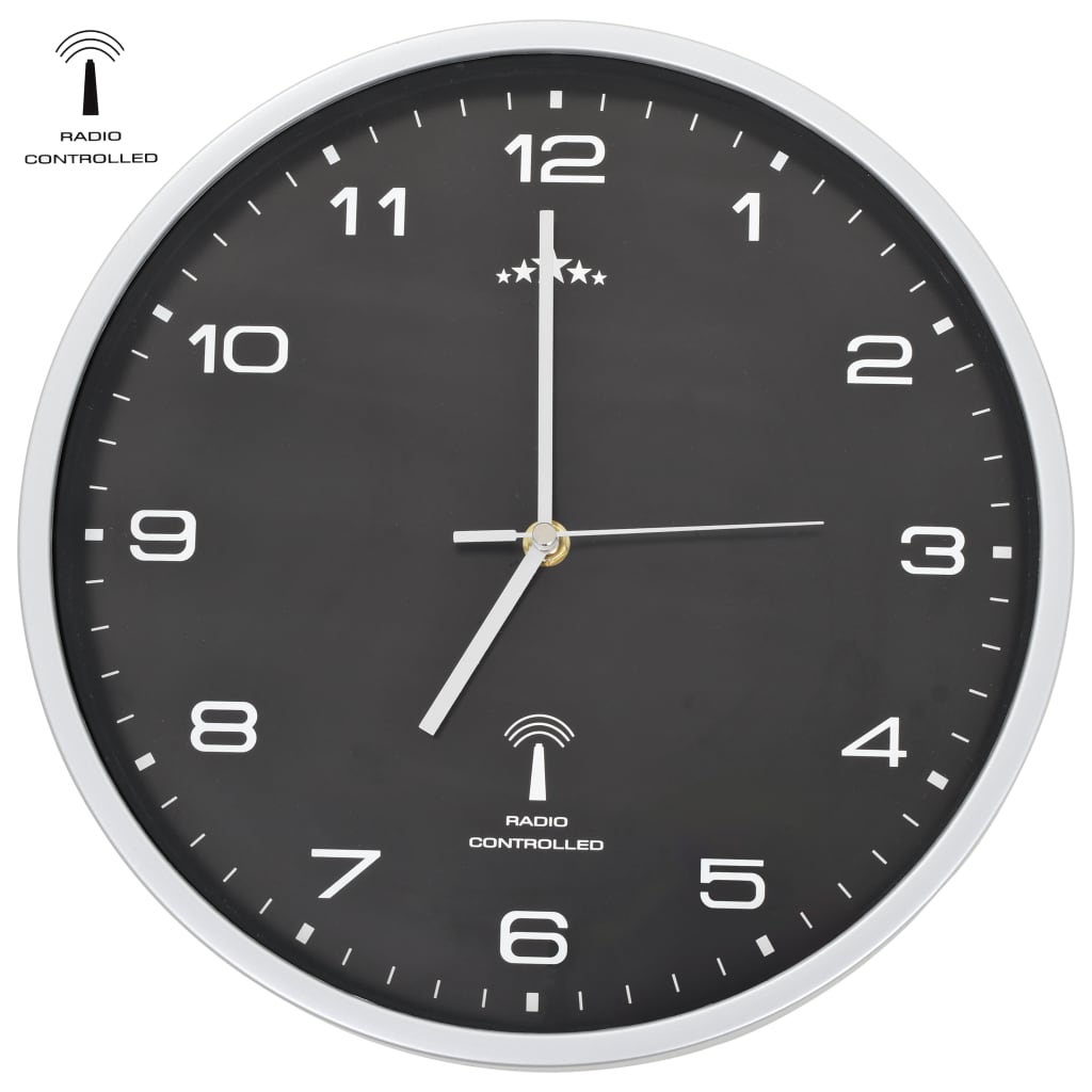 Reloj de pared Vidaxl con reloj de radio de cuarzo de 31 cm de 31 cm negro