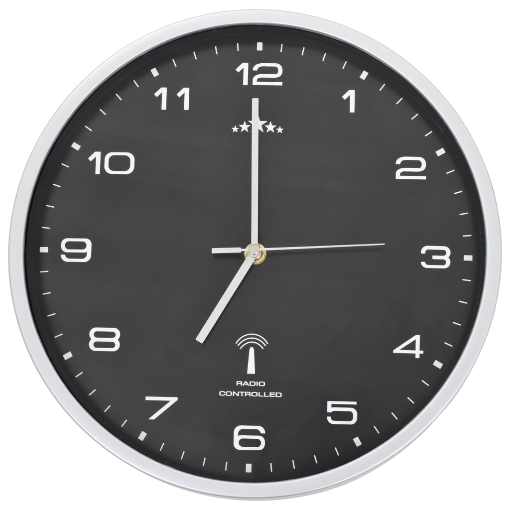 Reloj de pared Vidaxl con reloj de radio de cuarzo de 31 cm de 31 cm negro