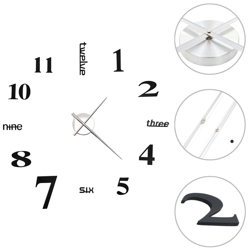 Vidaxl 3D -Wanduhr 100 cm xxl modernes Schwarz