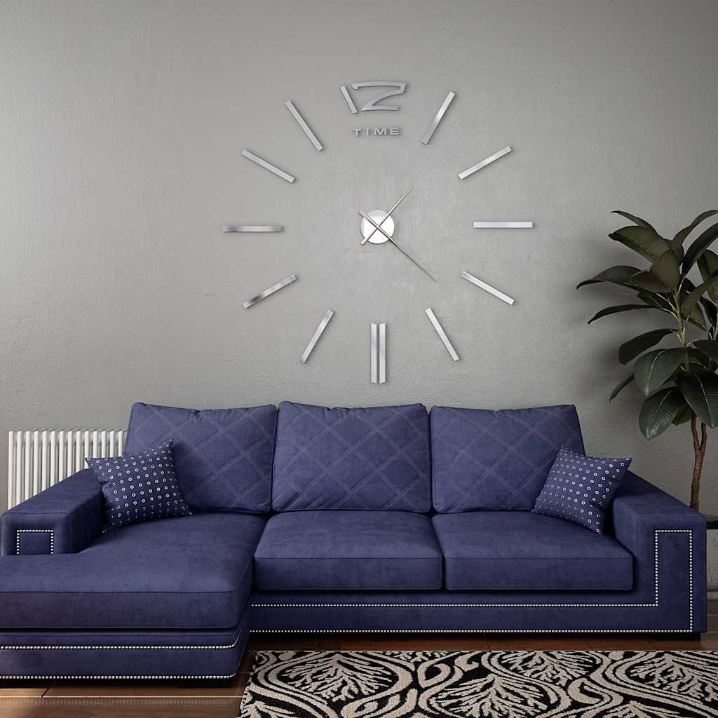 Vidaxl 3D -Wanduhr 100 cm xxl modernes Silberfarben