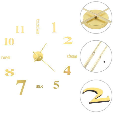 Vidaxl 3D -Wanduhr 100 cm xxl moderne Goldfarbe