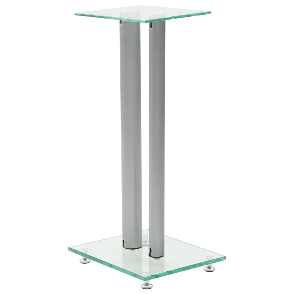 Vidaxl Speaker Standards Column Design Tempered Glass Silver 2 STS