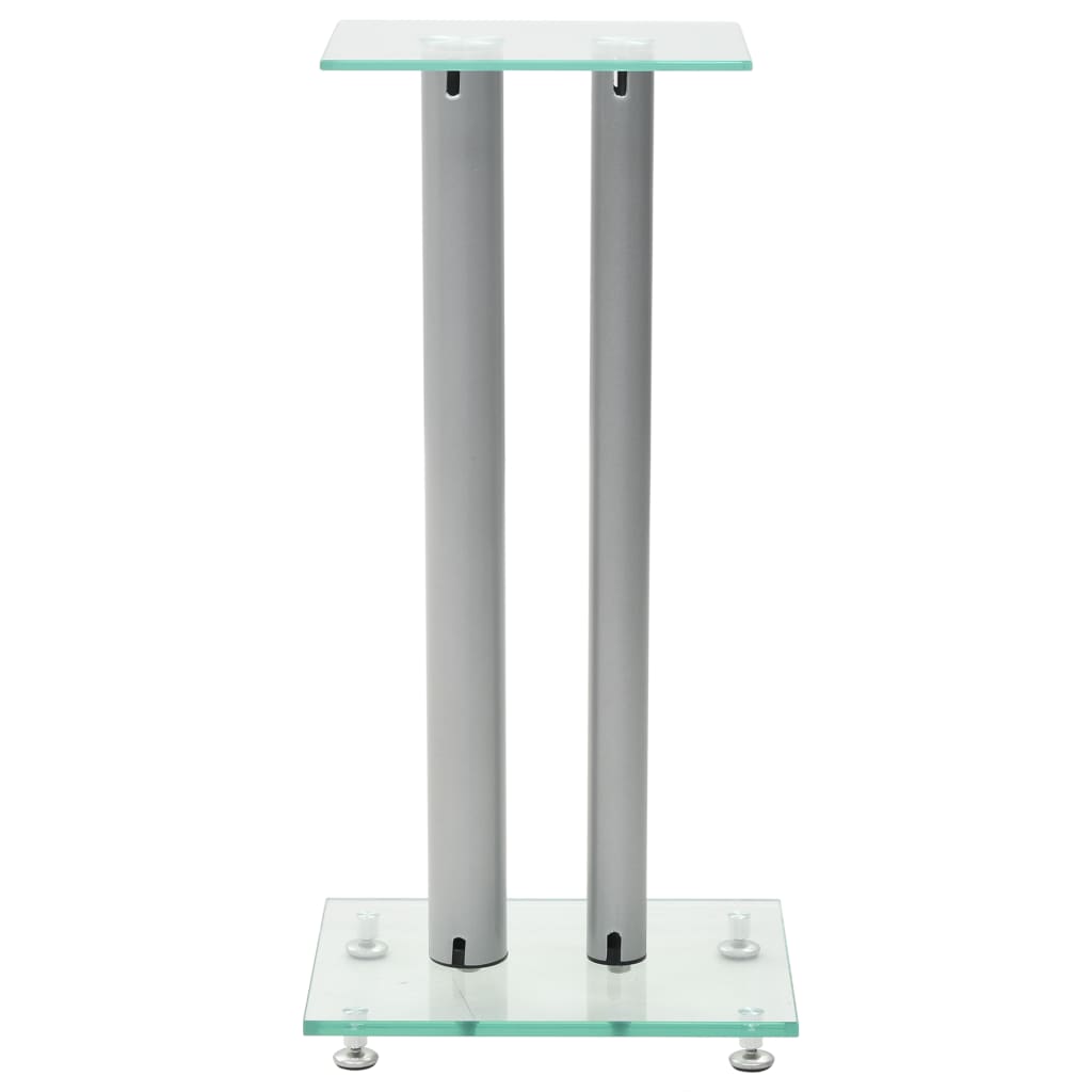 Vidaxl Speaker Standards Column Design Tempered Glass Silver 2 STS