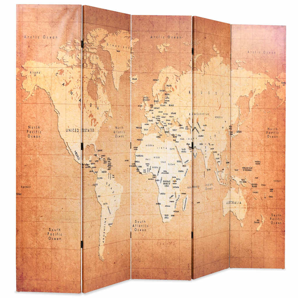 Vidaxl kamerscherm inklapbaar wereldkaart 200x170 cm geel