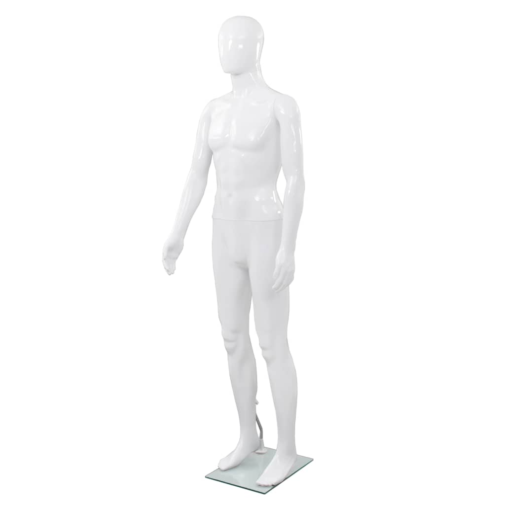 Vidaxl etalagepop mannelijk met glazen voet 175 cm glanzend wit