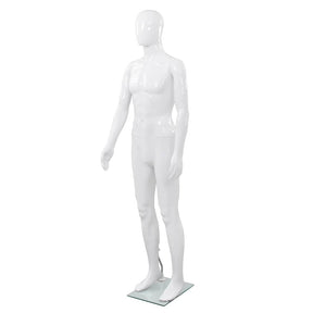 Vidaxl etalagepop mannelijk met glazen voet 175 cm glanzend wit