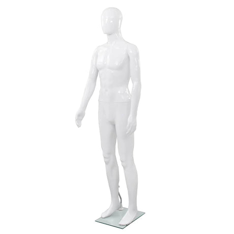 Vidaxl etalagepop mannelijk met glazen voet 175 cm glanzend wit