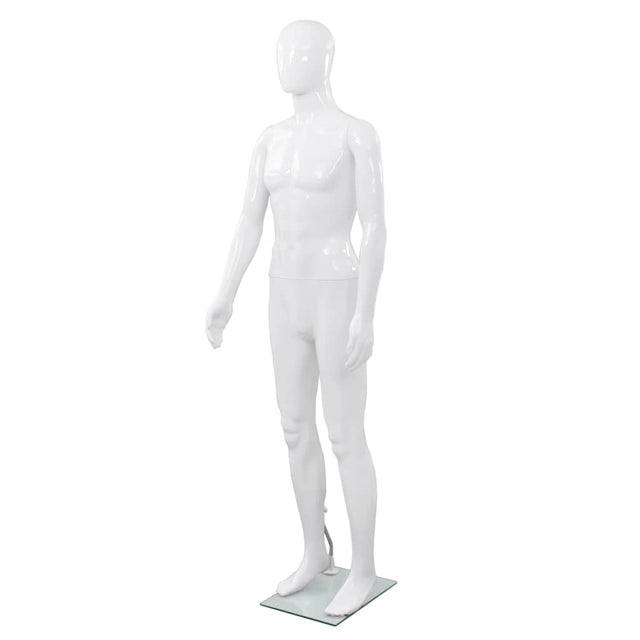 Vidaxl etalagepop mannelijk met glazen voet 175 cm glanzend wit