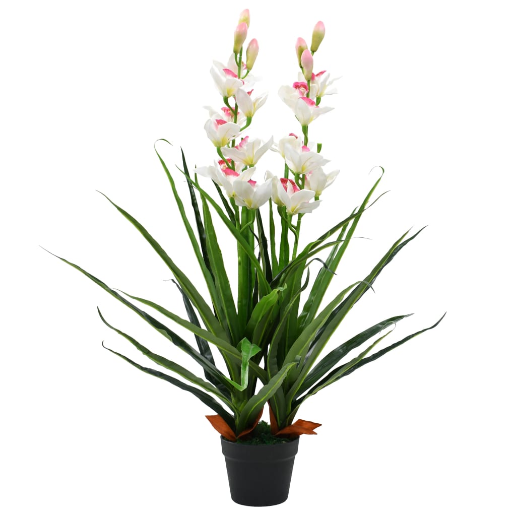 Vidaxl kënschtlech Planz mat Pot Cymbidium Orchid 100 cm gréng