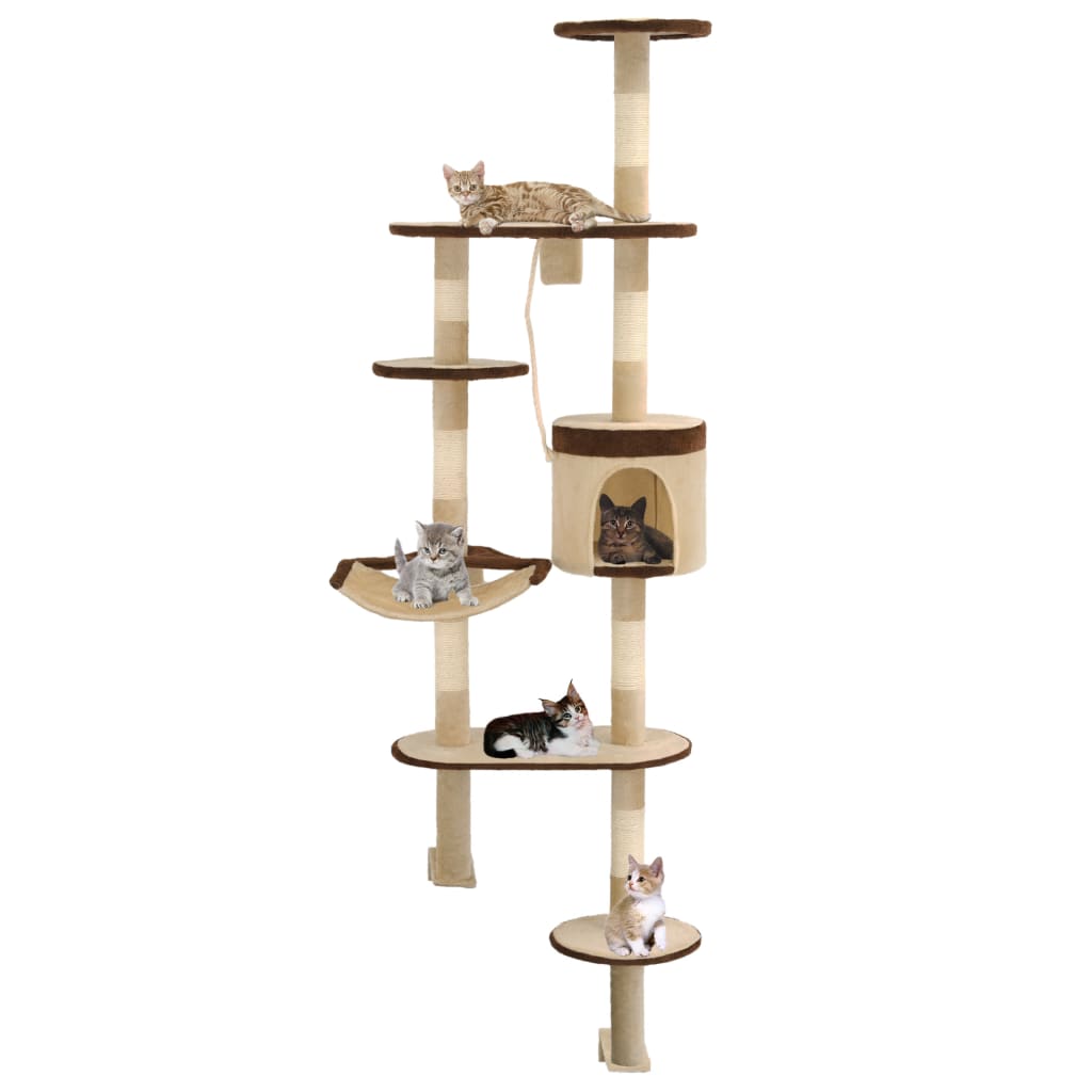 Vidaxl Cat Scracking Post with Stocling Posts Wall Montting 194 cm beige hnědá