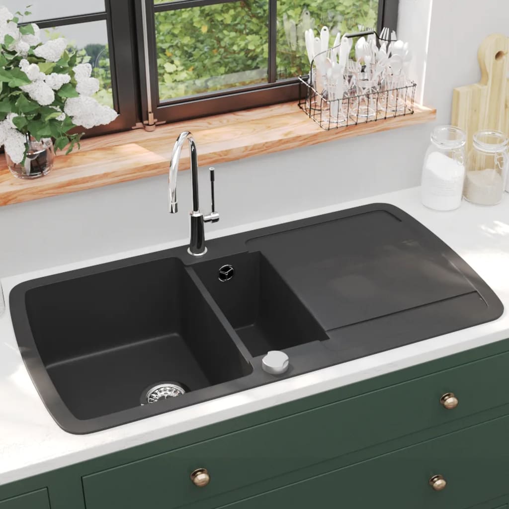 Vidaxl Sink Double Bowl Granite Svart