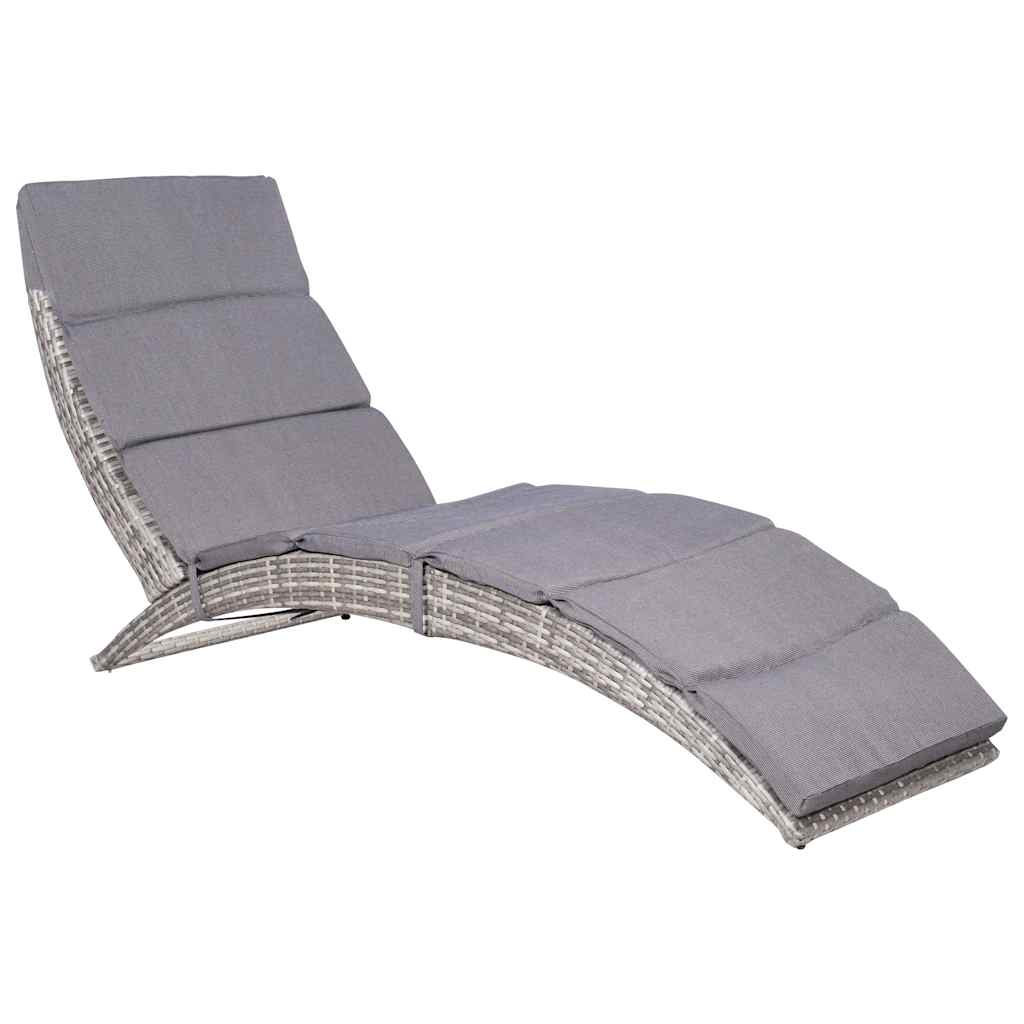 Vidaxl ligbed inklapbaar met kussen poly rattan grijs