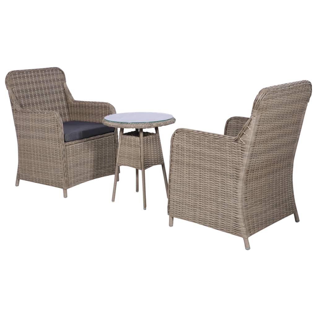 Vidaxl 3-delige bistroset met kussens poly rattan bruin
