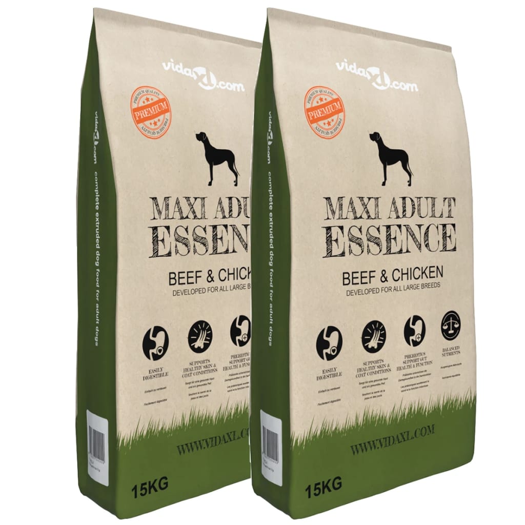 Vidaxl Premium Dog Food Maxi Adult Essence Beef Chicken 30 kg 2 PCS