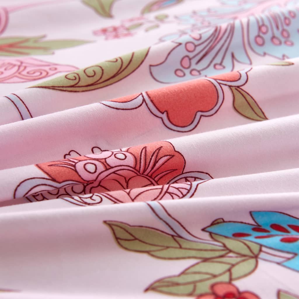 Vidaxl dekbedovertrekset bloemen gestreept 200x220 80x80 cm roze