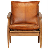 Vidaxl fauteuil echt leer met acaciahout bruin