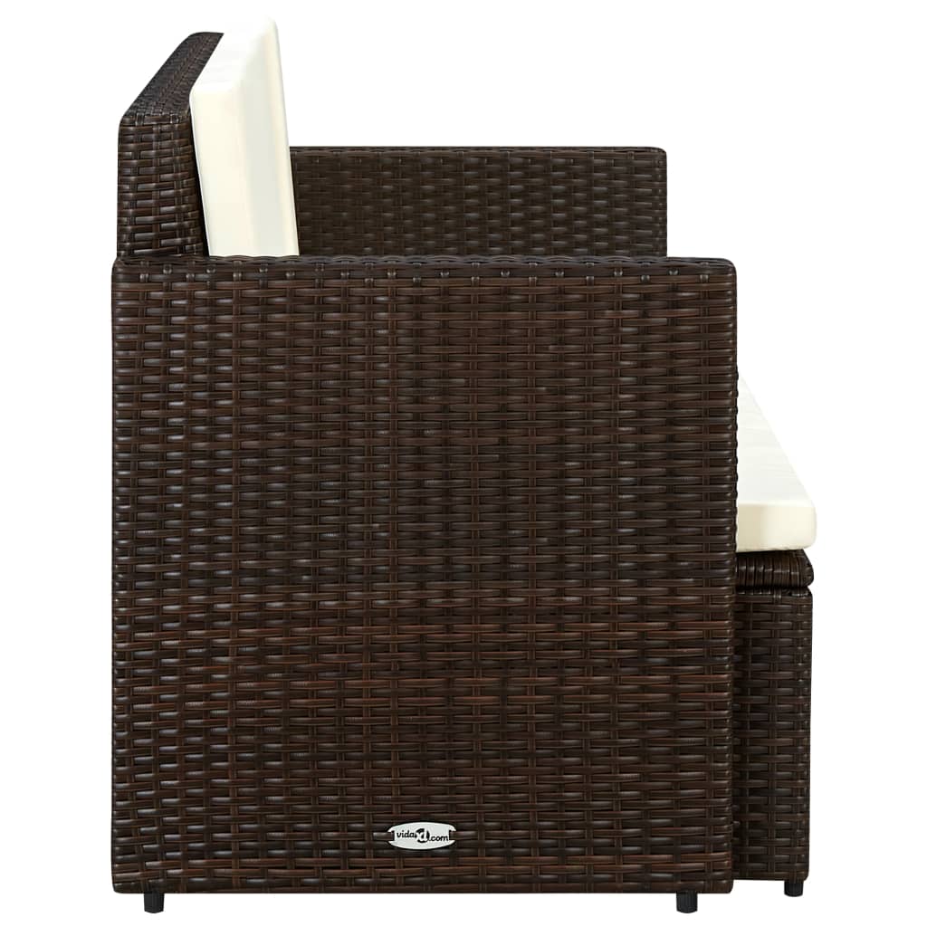 Vidaxl tuinbank 2-zits met kussens poly rattan bruin