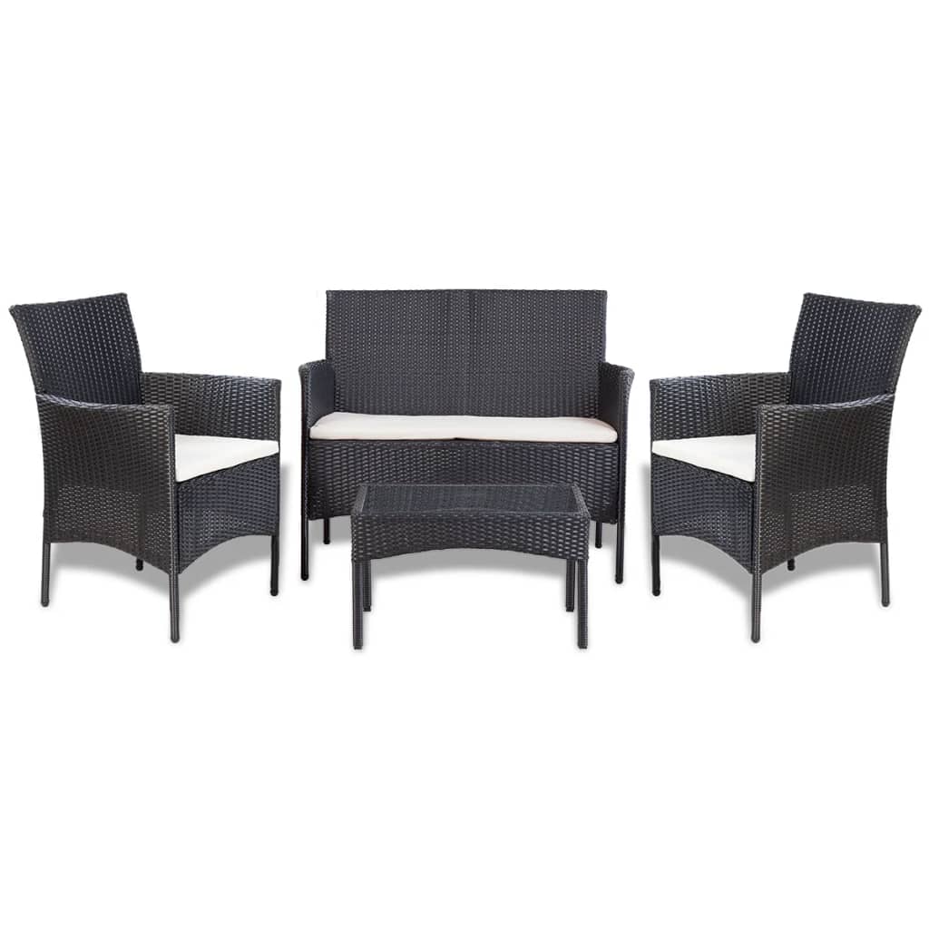 Vidaxl 4-delige loungeset met kussens poly rattan zwart