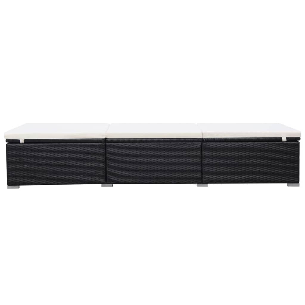 Vidaxl ligbed met kussen poly rattan zwart