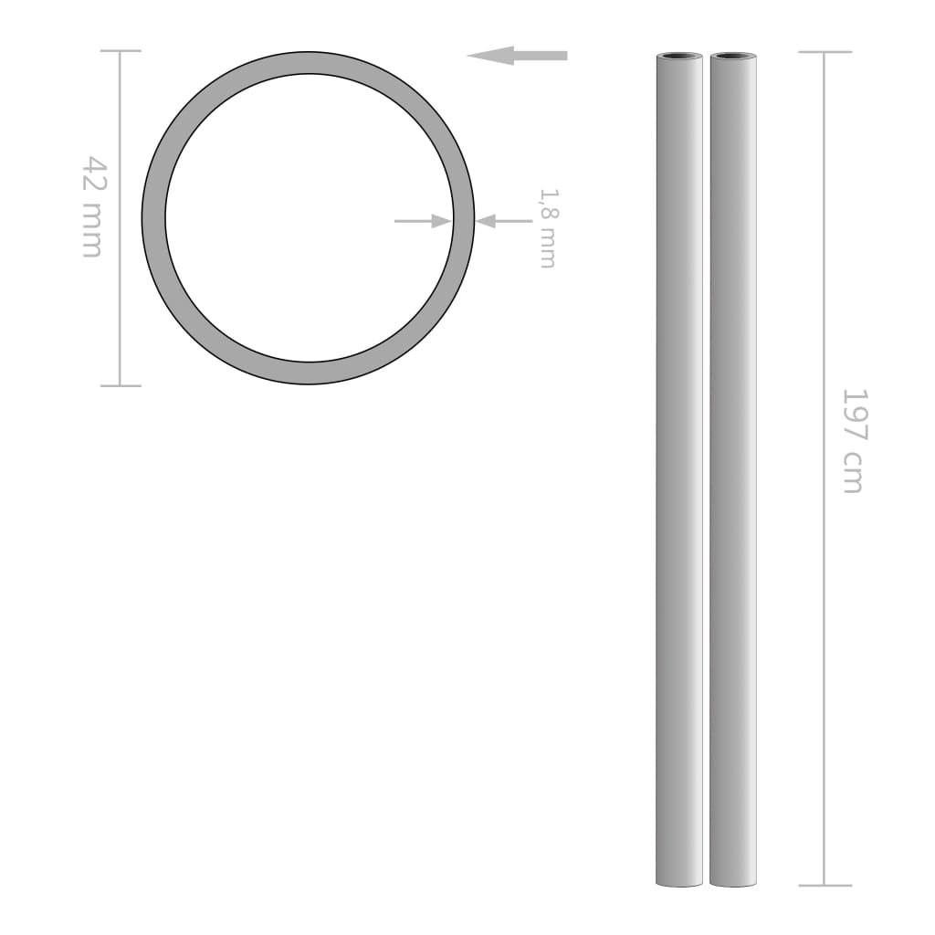 BIDAXL -rör runt V2A 2M Ø42x1.8mm rostfritt stål 2 st