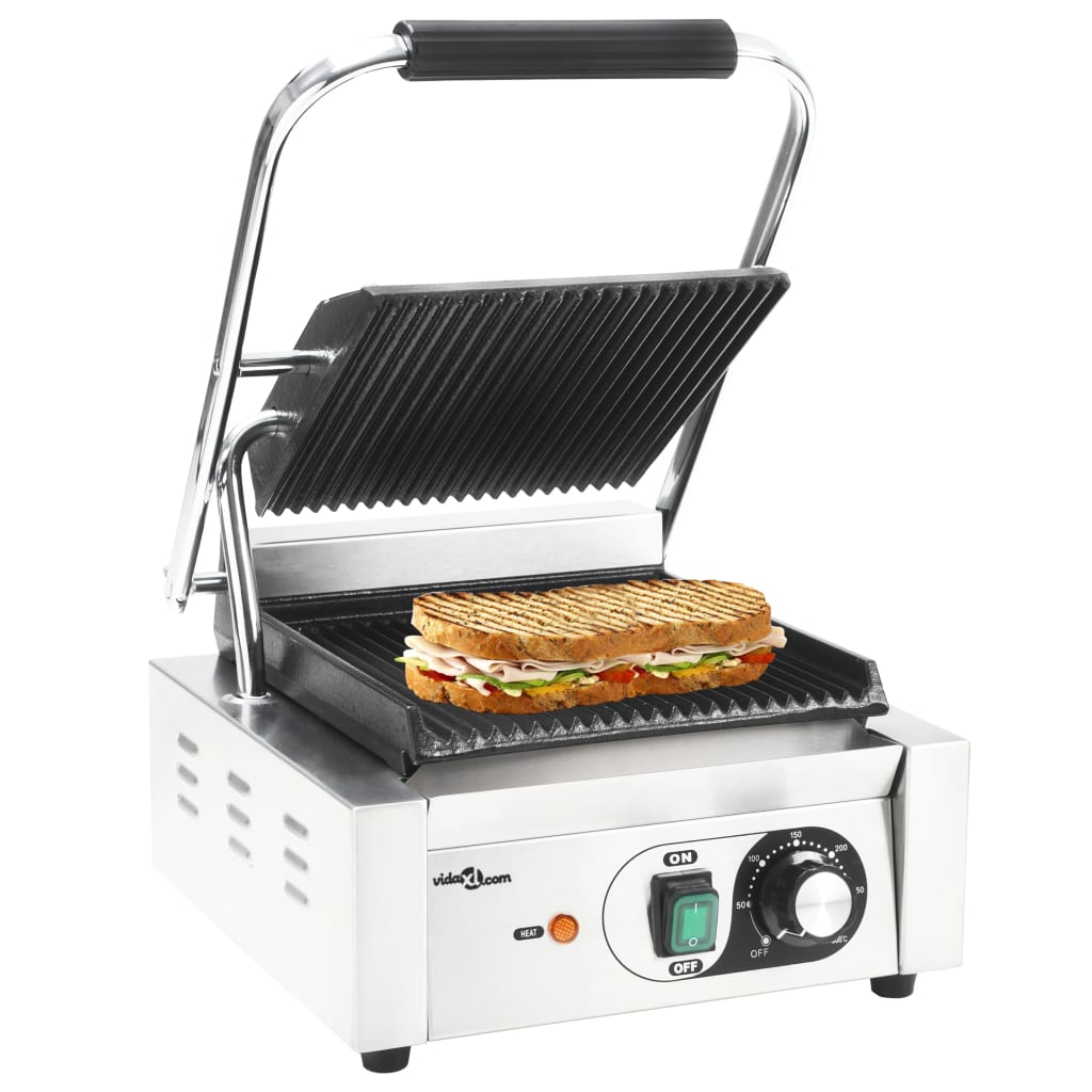 Vidaxl Panini Grill Grooved 1800 W 31x30.5x20 cm rustfritt stål