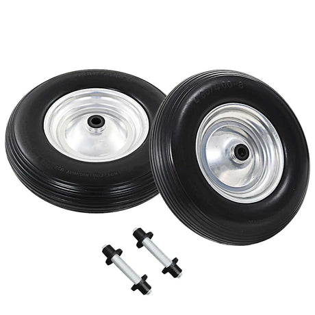 Vidaxl kruiwagenwielen met assen 4,00-8 390 mm massief pu 2 st