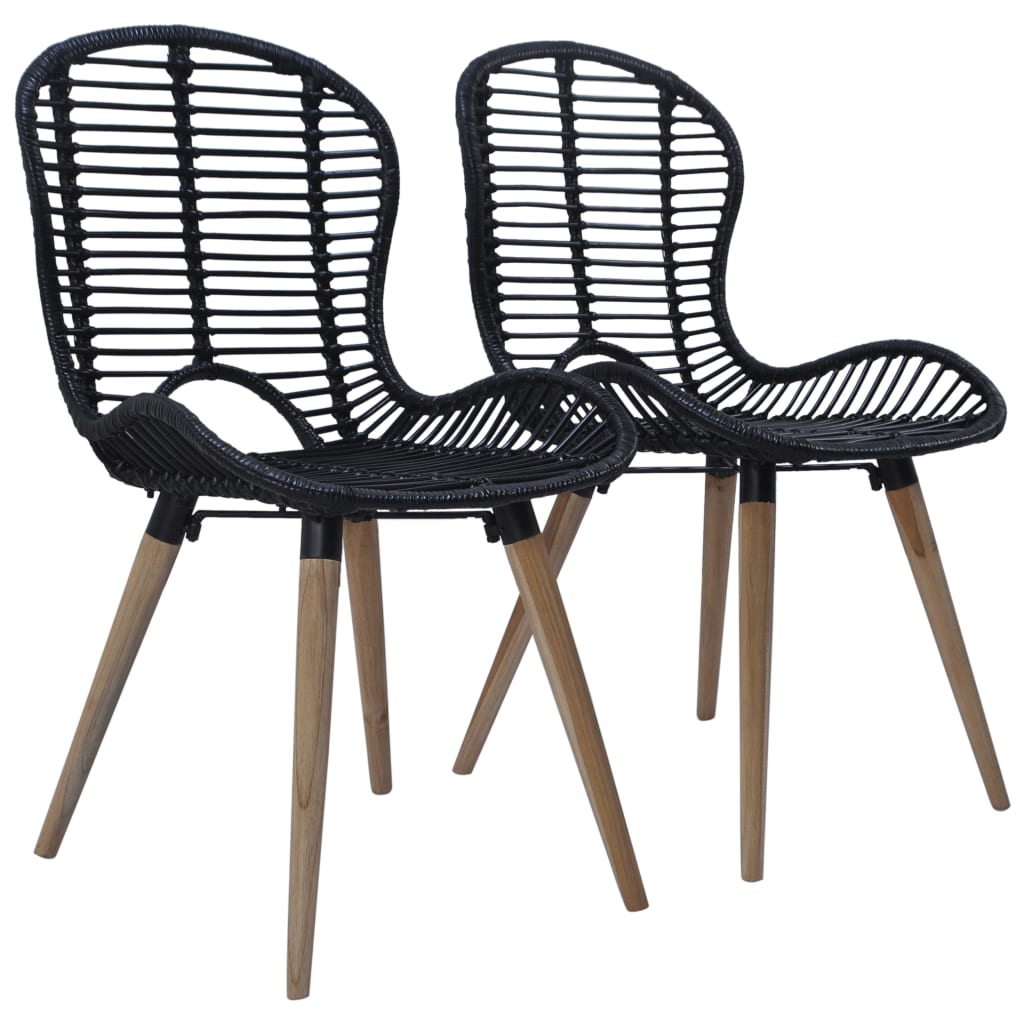 Vidaxl eetkamerstoelen 2 st natuurlijk rattan zwart