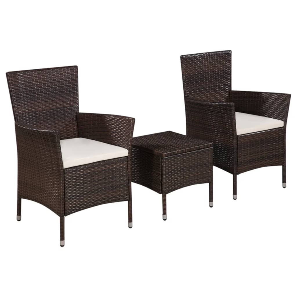 Vidaxl 3-delige bistroset poly rattan bruin