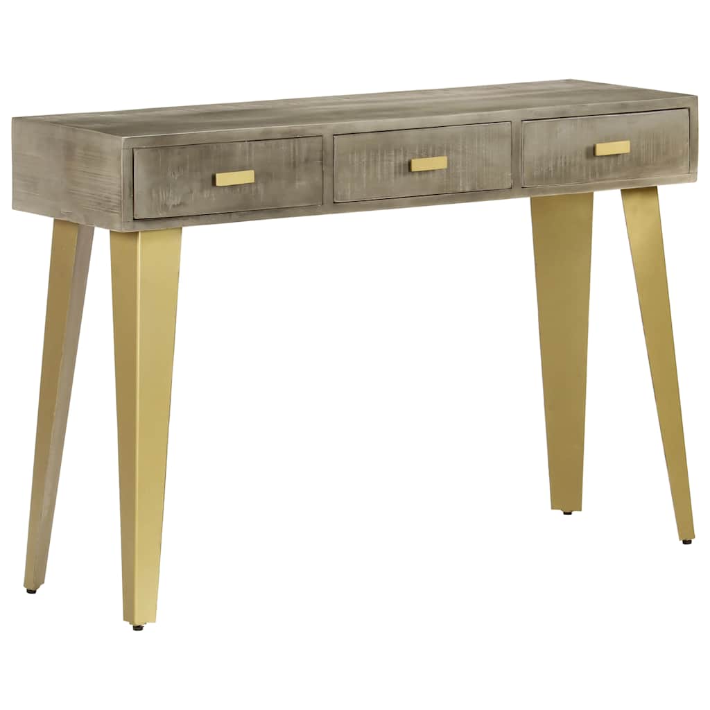 Vidaxl wandtafel 110x35x76 cm massief mangohout met messing grijs