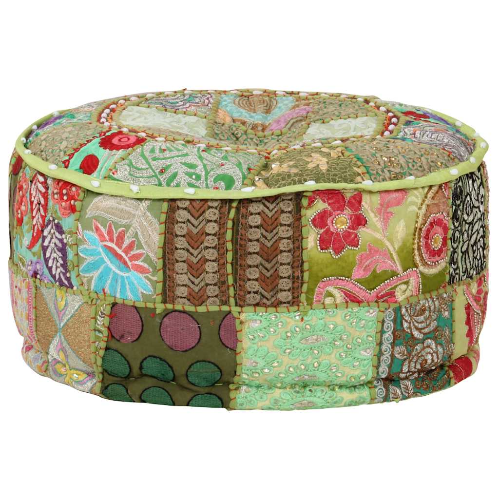 Vidaxl poef patchwork rond handgemaakt 40x20 cm katoen groen