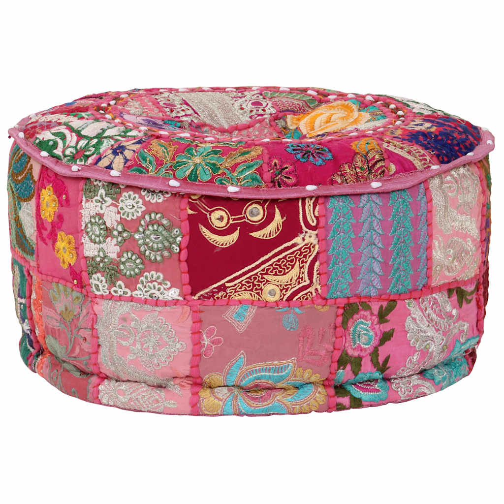 Vidaxl poef patchwork rond handgemaakt 40x20 cm katoen roze