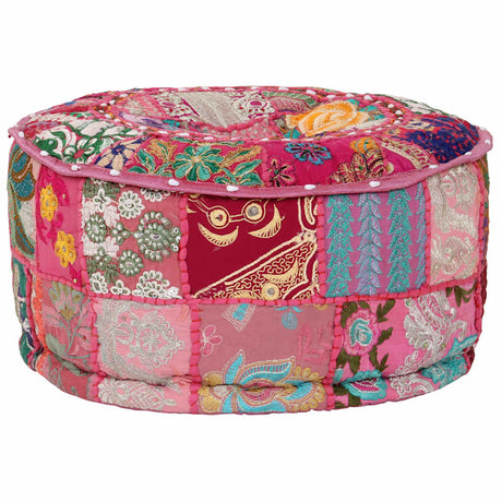 Vidaxl poef patchwork rond handgemaakt 40x20 cm katoen roze