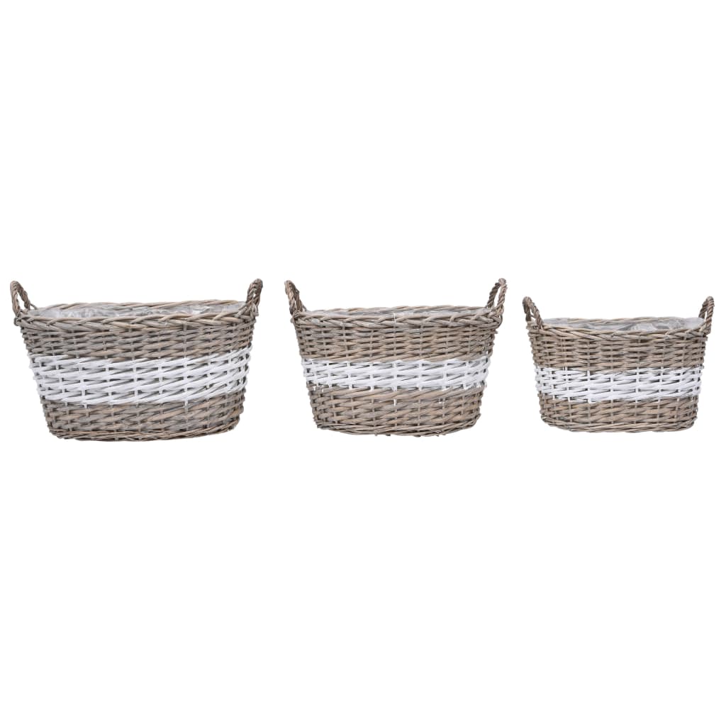 Vidaxl Planters oppdratt 3 st Wicker med PE -fôr