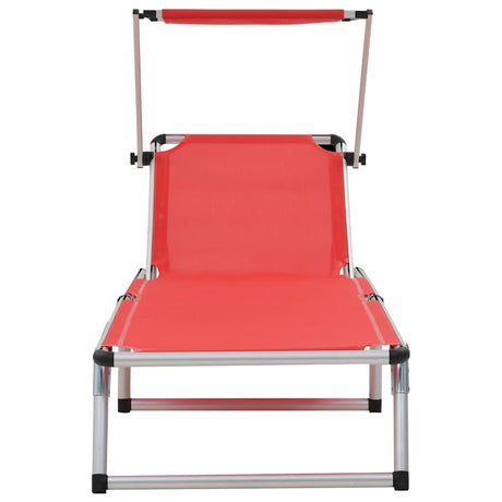 Vidaxl ligbed inklapbaar met dak aluminium en textileen rood