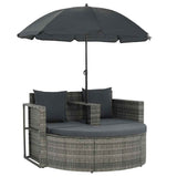 Vidaxl tuinbank 2-zits met kussens en parasol poly rattan grijs