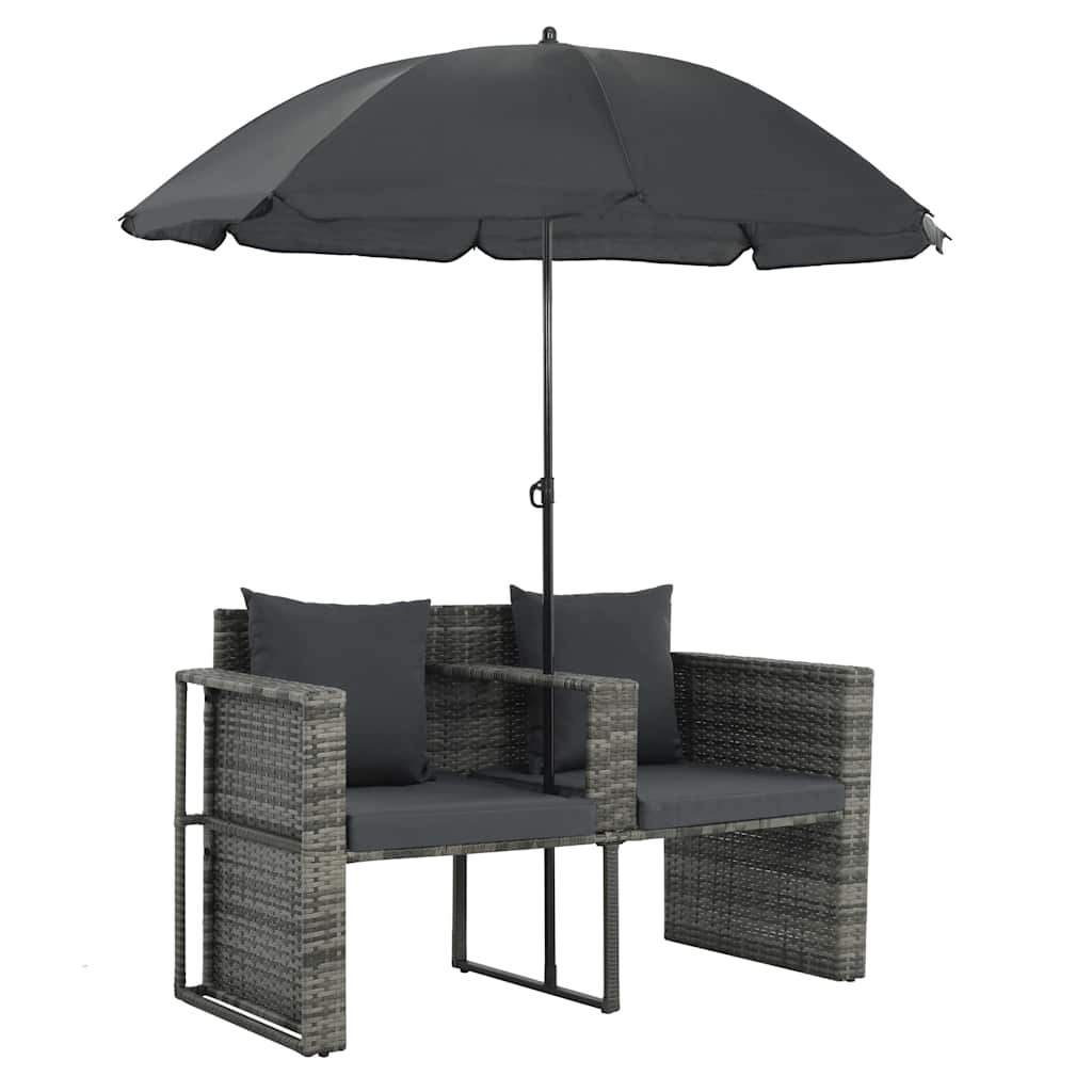 Vidaxl tuinbank 2-zits met kussens en parasol poly rattan grijs