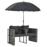 Vidaxl tuinbank 2-zits met kussens en parasol poly rattan grijs