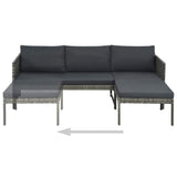 Vidaxl 3-delige loungeset met kussens poly rattan grijs
