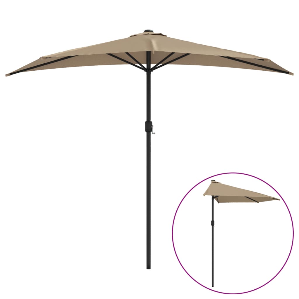 Vidaxl Balcony Parasol metà con polo in alluminio 270x144 cm taupe